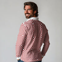 Red White Filipino Binakol Motifs Long Sleeve Polo Shirt Mabuhay Philippines Festival Kusikus Pattern LT14 - Polynesian Pride