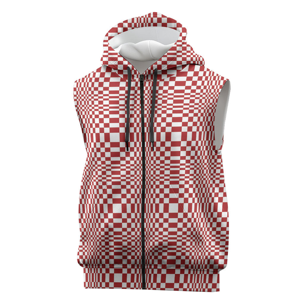 Red White Filipino Binakol Motifs Sleeveless Zip Hoodie Mabuhay Philippines Festival Kusikus Pattern LT14 Red - Polynesian Pride