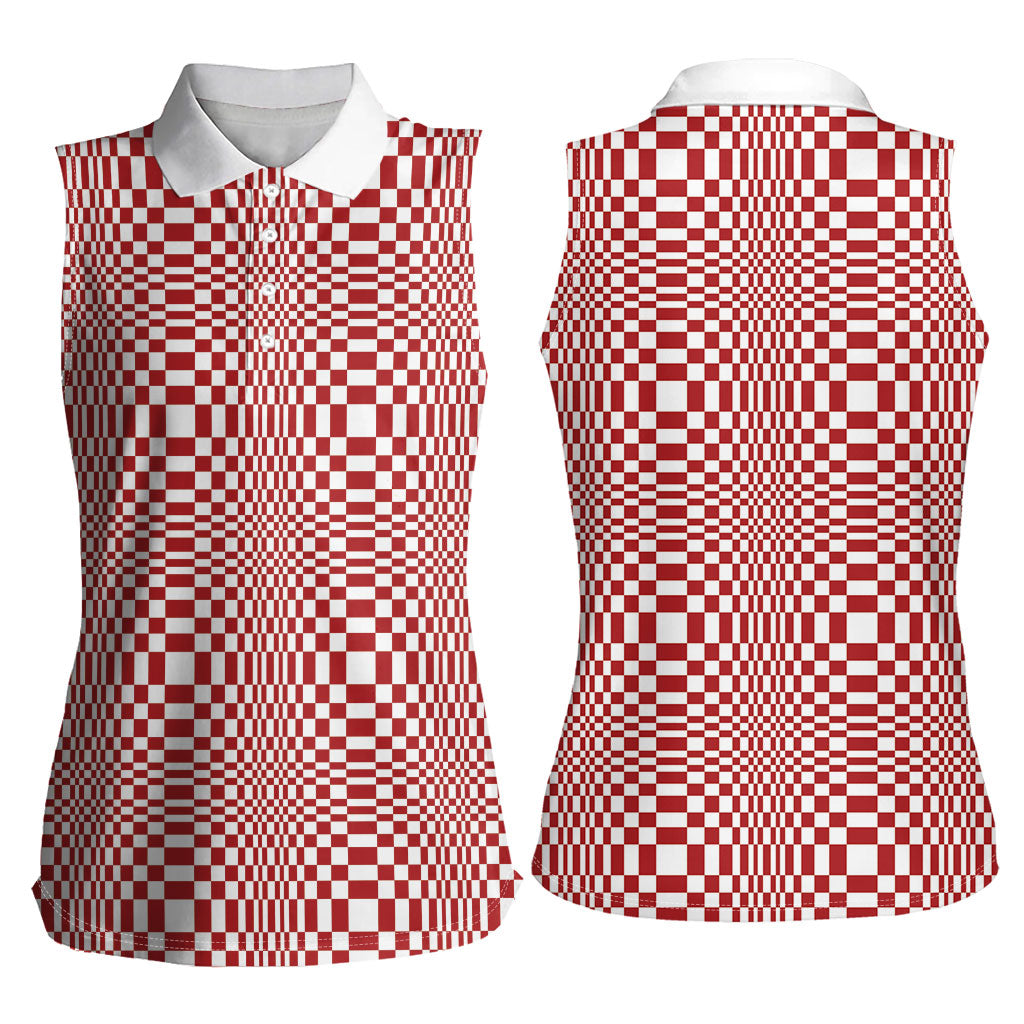 Red White Filipino Binakol Motifs Women Sleeveless Polo Shirt Mabuhay Philippines Festival Kusikus Pattern LT14 - Polynesian Pride