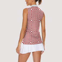 Red White Filipino Binakol Motifs Women Sleeveless Polo Shirt Mabuhay Philippines Festival Kusikus Pattern LT14 - Polynesian Pride