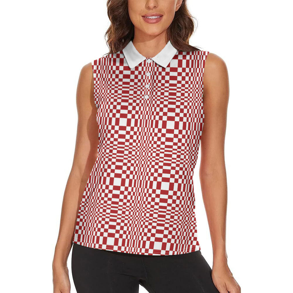 Red White Filipino Binakol Motifs Women Sleeveless Polo Shirt Mabuhay Philippines Festival Kusikus Pattern LT14 - Polynesian Pride