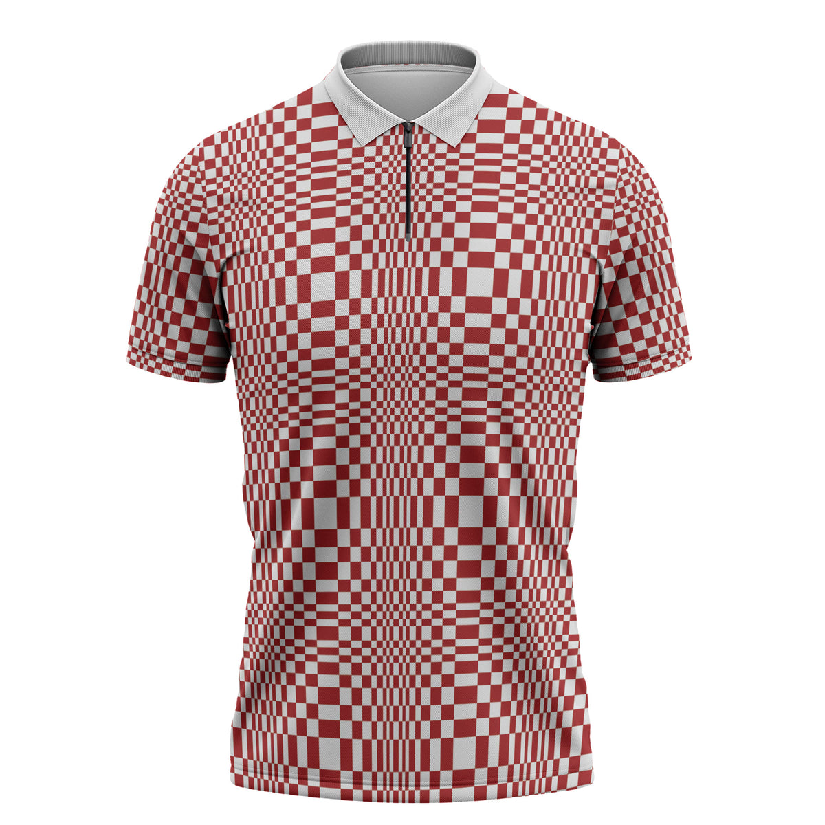 Red White Filipino Binakol Motifs Zipper Polo Shirt Mabuhay Philippines Festival Kusikus Pattern LT14 Red - Polynesian Pride