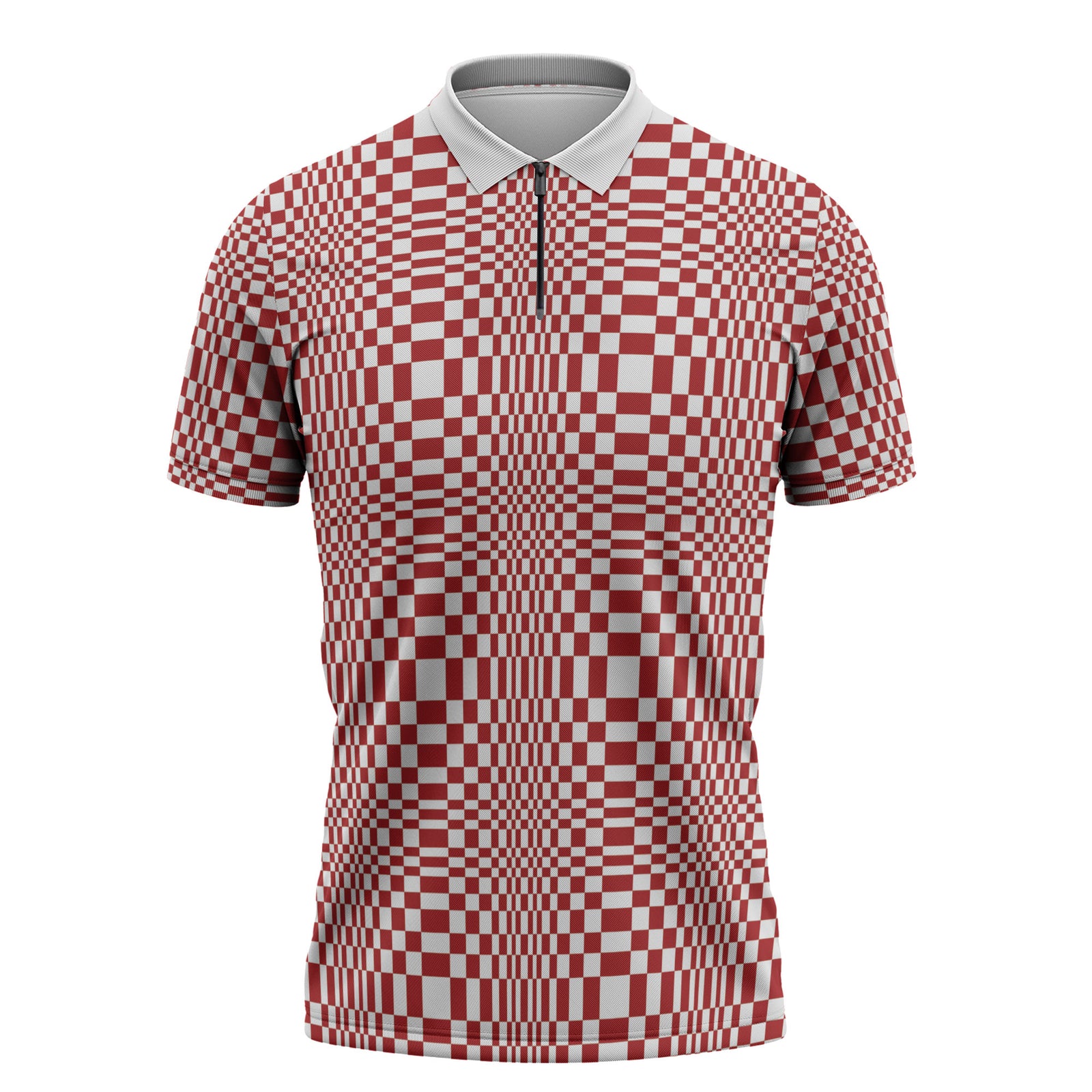 Red White Filipino Binakol Motifs Zipper Polo Shirt Mabuhay Philippines Festival Kusikus Pattern
