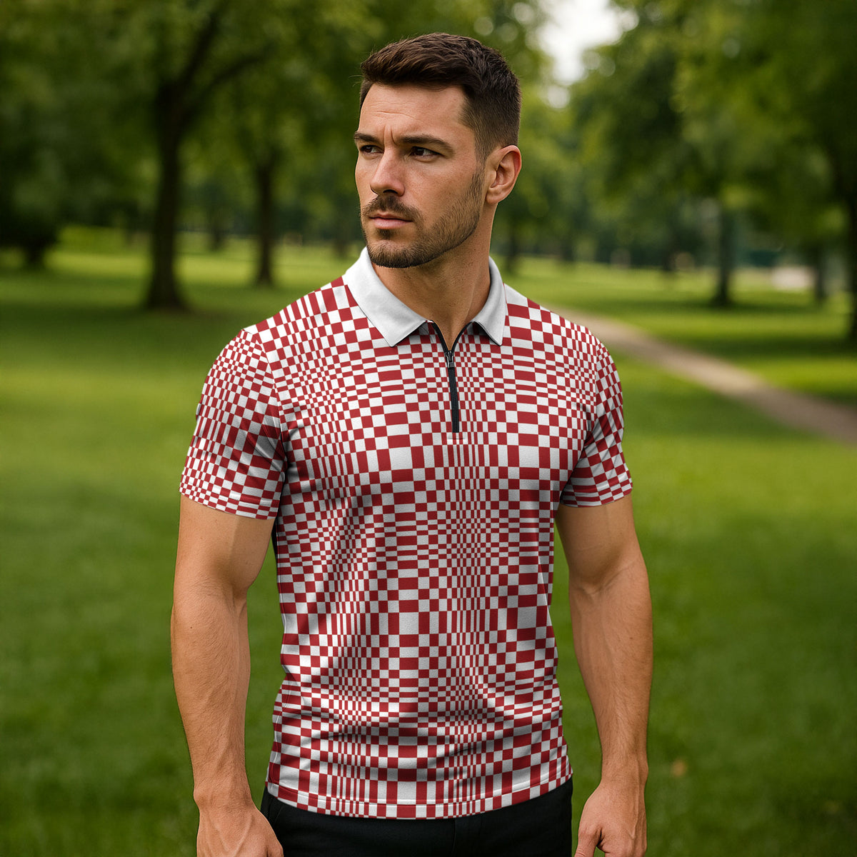 Red White Filipino Binakol Motifs Zipper Polo Shirt Mabuhay Philippines Festival Kusikus Pattern LT14 - Polynesian Pride