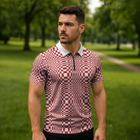Red White Filipino Binakol Motifs Zipper Polo Shirt Mabuhay Philippines Festival Kusikus Pattern LT14 - Polynesian Pride