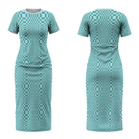 Cyan Filipino Binakol Motifs Couples Matching Short Sleeve Bodycon Dress and Hawaiian Shirt Mabuhay Philippines Festival Kusikus Pattern LT14 - Polynesian Pride