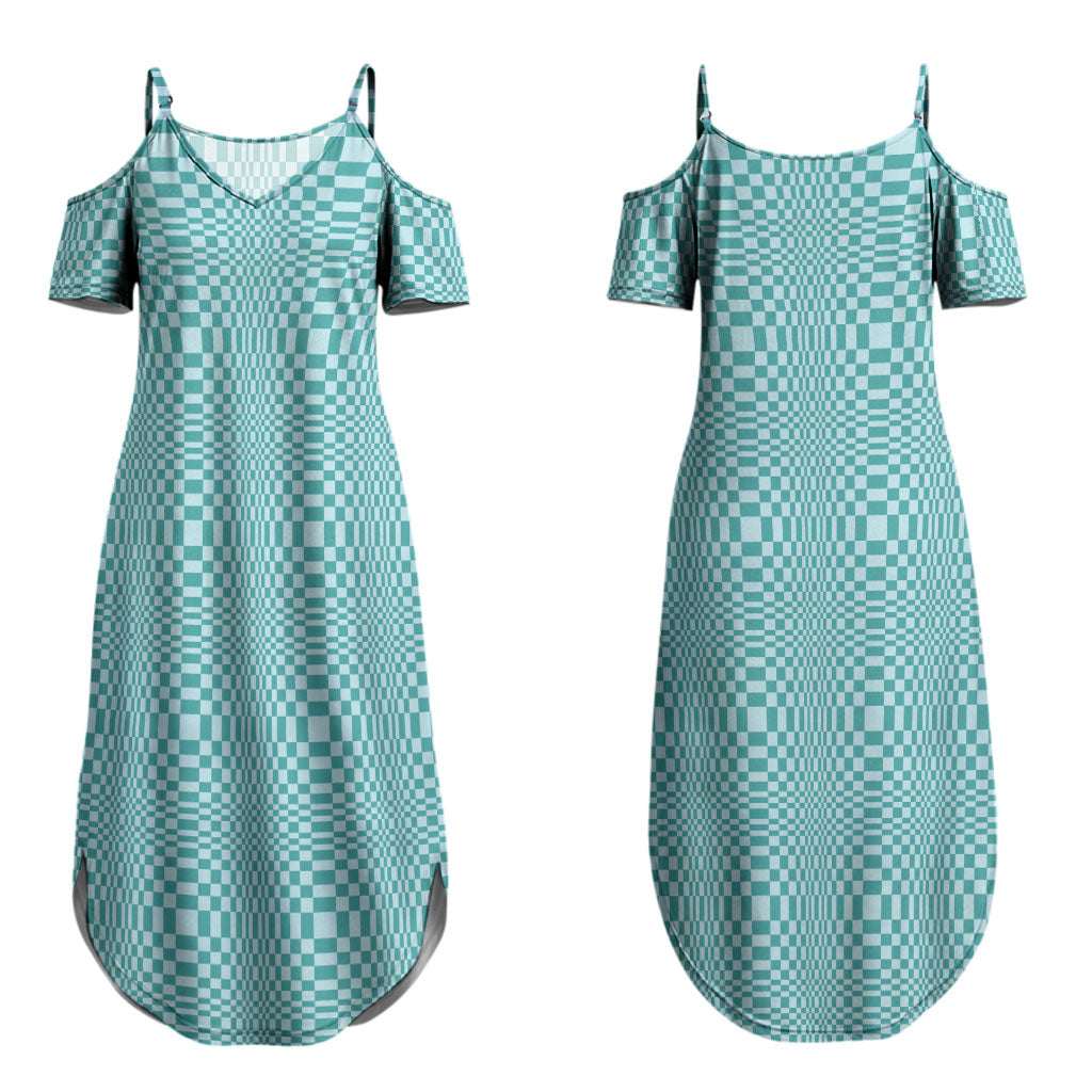 Cyan Filipino Binakol Motifs Couples Matching Summer Maxi Dress and Long Sleeve Button Shirt Mabuhay Philippines Festival Kusikus Pattern LT14 - Polynesian Pride