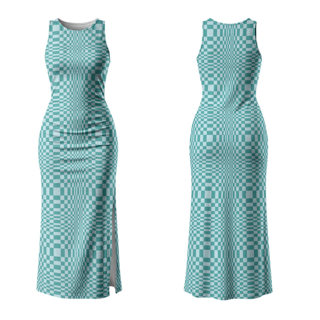 Cyan Filipino Binakol Motifs Couples Matching Tank Maxi Dress and Long Sleeve Button Shirt Mabuhay Philippines Festival Kusikus Pattern LT14 - Polynesian Pride