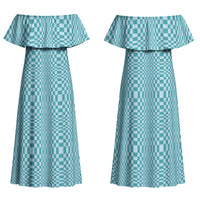 Cyan Filipino Binakol Motifs Family Matching Off Shoulder Maxi Dress and Hawaiian Shirt Mabuhay Philippines Festival Kusikus Pattern LT14 Mom's Dress Cyan - Polynesian Pride