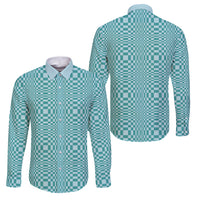Cyan Filipino Binakol Motifs Family Matching Off Shoulder Maxi Dress and Hawaiian Shirt Mabuhay Philippines Festival Kusikus Pattern LT14 Dad's Shirt - Long Sleeve Cyan - Polynesian Pride