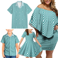 Cyan Filipino Binakol Motifs Family Matching Off Shoulder Short Dress and Hawaiian Shirt Mabuhay Philippines Festival Kusikus Pattern LT14 - Polynesian Pride