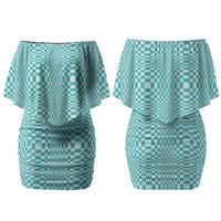 Cyan Filipino Binakol Motifs Family Matching Off Shoulder Short Dress and Hawaiian Shirt Mabuhay Philippines Festival Kusikus Pattern LT14 Mom's Dress Cyan - Polynesian Pride