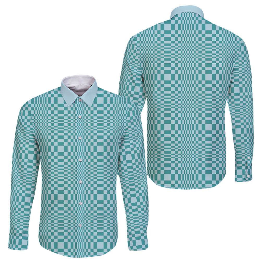 Cyan Filipino Binakol Motifs Family Matching Off Shoulder Short Dress and Hawaiian Shirt Mabuhay Philippines Festival Kusikus Pattern LT14 Dad's Shirt - Long Sleeve Cyan - Polynesian Pride