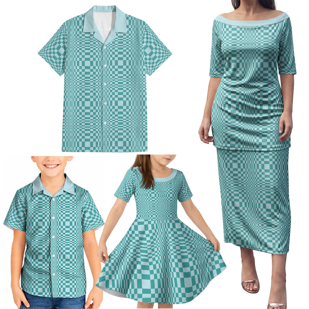 Cyan Filipino Binakol Motifs Family Matching Puletasi and Hawaiian Shirt Mabuhay Philippines Festival Kusikus Pattern LT14 - Polynesian Pride