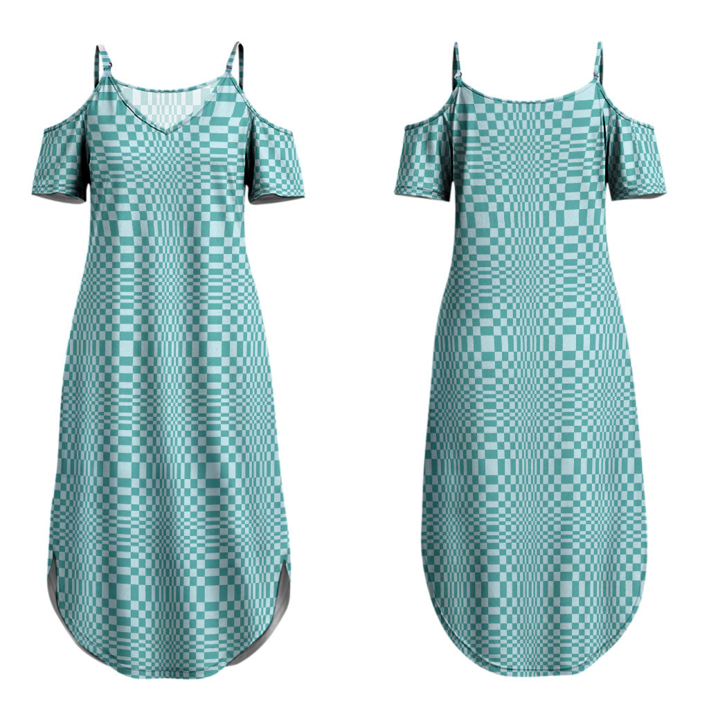 Cyan Filipino Binakol Motifs Family Matching Summer Maxi Dress and Hawaiian Shirt Mabuhay Philippines Festival Kusikus Pattern LT14 Mom's Dress Cyan - Polynesian Pride