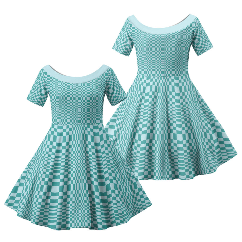 Cyan Filipino Binakol Motifs Family Matching Tank Maxi Dress and Hawaiian Shirt Mabuhay Philippines Festival Kusikus Pattern LT14 Daughter's Dress Cyan - Polynesian Pride
