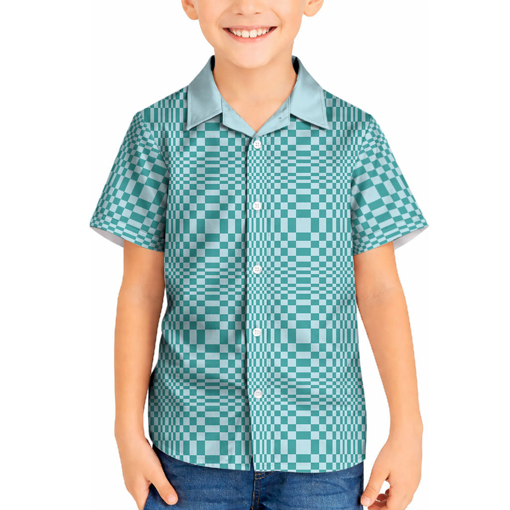 Cyan Filipino Binakol Motifs Kid Hawaiian Shirt Mabuhay Philippines Festival Kusikus Pattern LT14 Kid Cyan - Polynesian Pride
