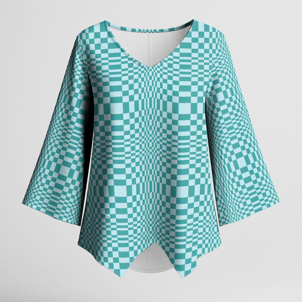 Cyan Filipino Binakol Motifs Kimono Sleeve Blouse Mabuhay Philippines Festival Kusikus Pattern LT14 Female Cyan - Polynesian Pride