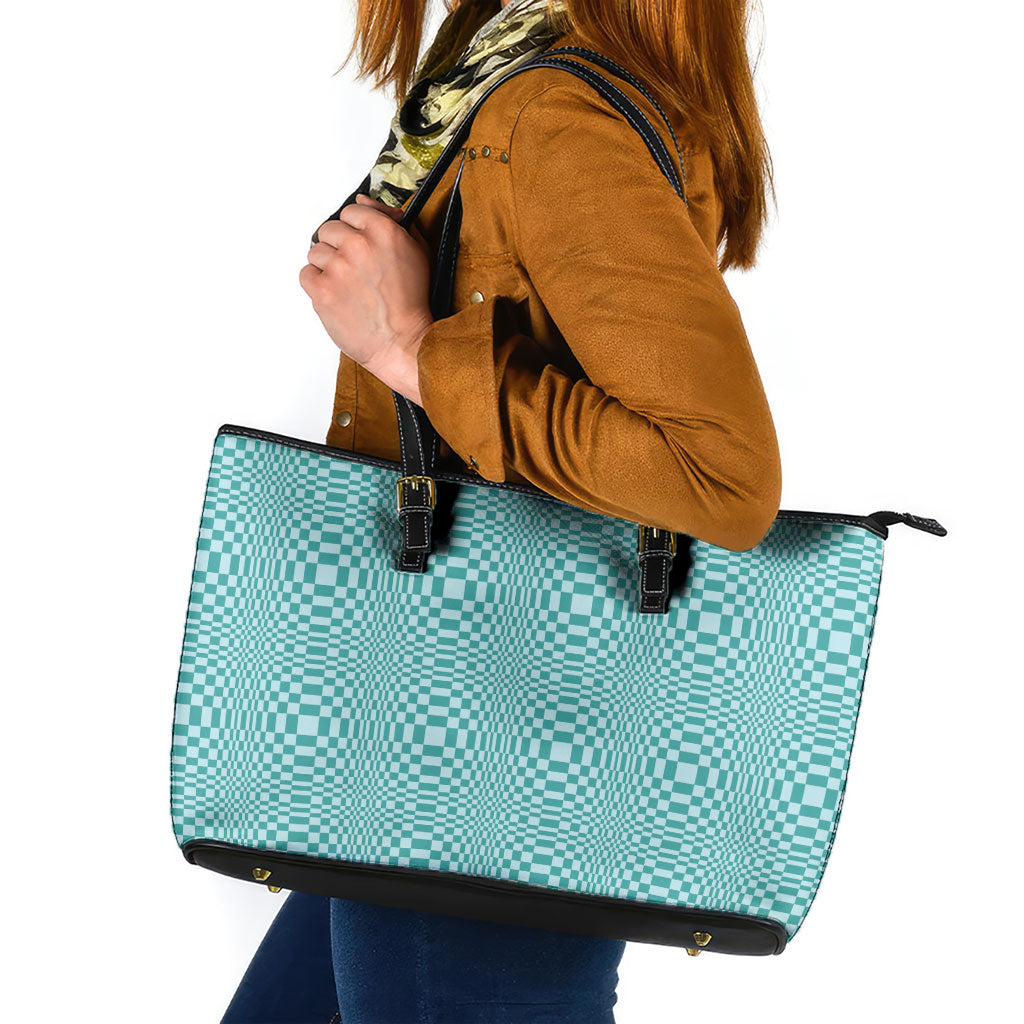 Cyan Filipino Binakol Motifs Leather Tote Bag Mabuhay Philippines Festival Kusikus Pattern LT14 Cyan - Polynesian Pride