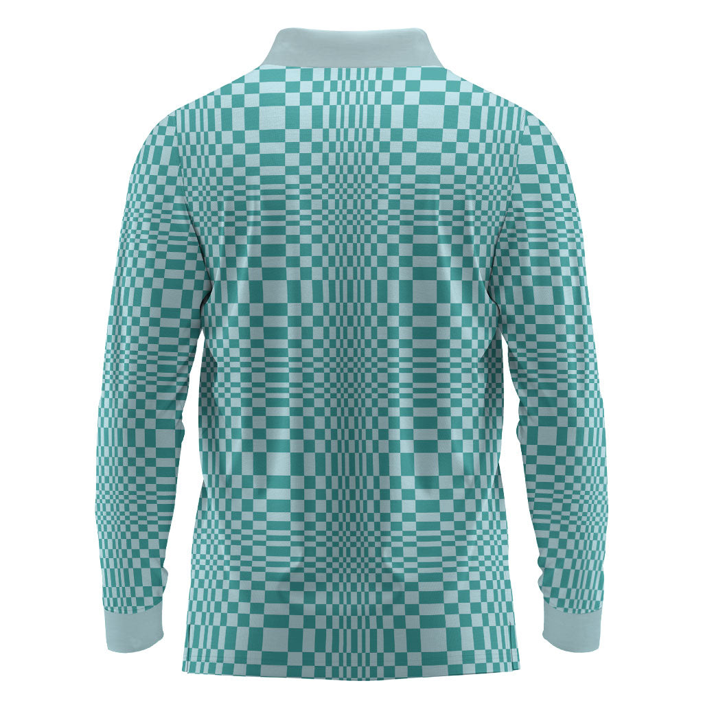 Cyan Filipino Binakol Motifs Long Sleeve Polo Shirt Mabuhay Philippines Festival Kusikus Pattern LT14 - Polynesian Pride