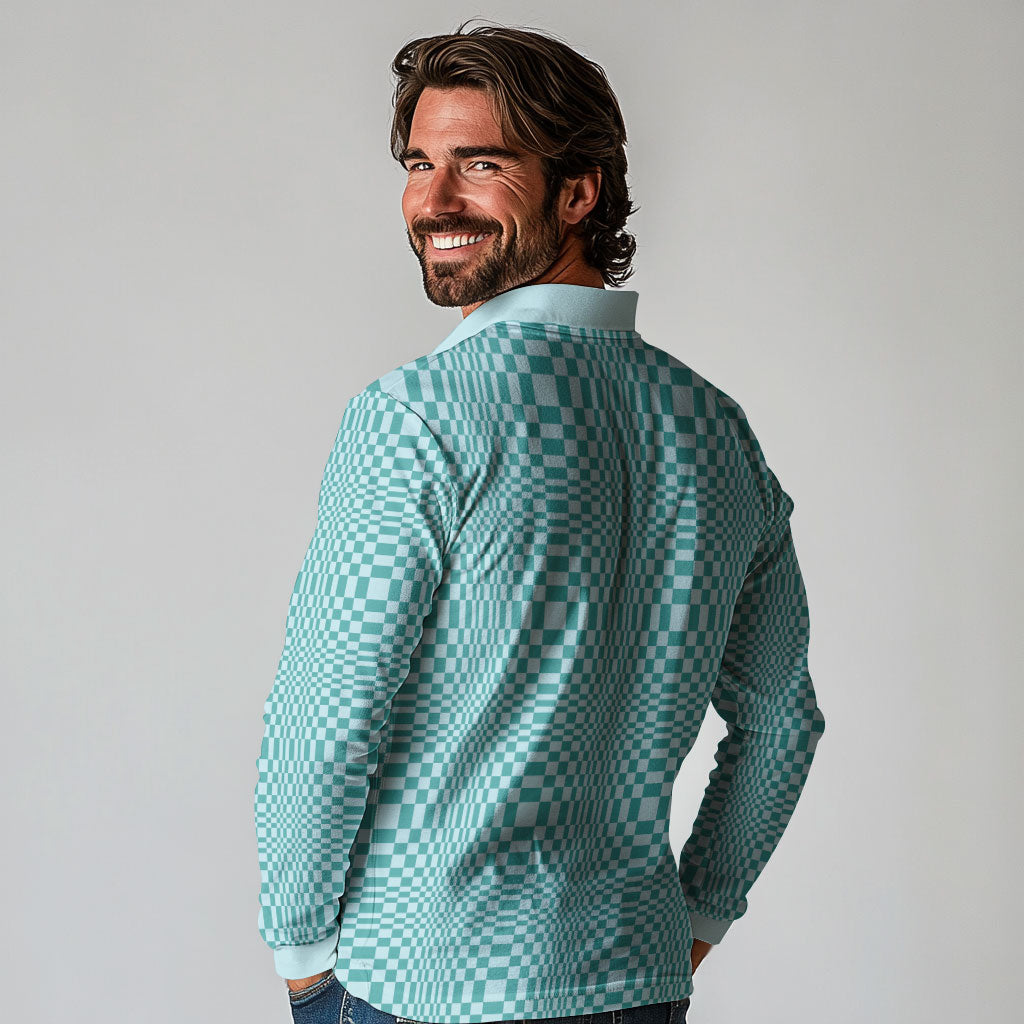 Cyan Filipino Binakol Motifs Long Sleeve Polo Shirt Mabuhay Philippines Festival Kusikus Pattern LT14 - Polynesian Pride