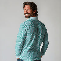 Cyan Filipino Binakol Motifs Long Sleeve Polo Shirt Mabuhay Philippines Festival Kusikus Pattern LT14 - Polynesian Pride