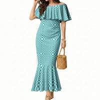 Cyan Filipino Binakol Motifs Mermaid Dress Mabuhay Philippines Festival Kusikus Pattern LT14 Women Cyan - Polynesian Pride