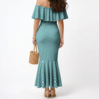 Cyan Filipino Binakol Motifs Mermaid Dress Mabuhay Philippines Festival Kusikus Pattern LT14 - Polynesian Pride