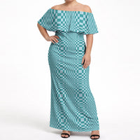 Cyan Filipino Binakol Motifs Off Shoulder Maxi Dress Mabuhay Philippines Festival Kusikus Pattern LT14 Women Cyan - Polynesian Pride