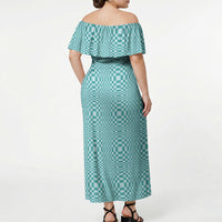 Cyan Filipino Binakol Motifs Off Shoulder Maxi Dress Mabuhay Philippines Festival Kusikus Pattern LT14 - Polynesian Pride