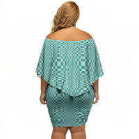 Cyan Filipino Binakol Motifs Off Shoulder Short Dress Mabuhay Philippines Festival Kusikus Pattern LT14 - Polynesian Pride