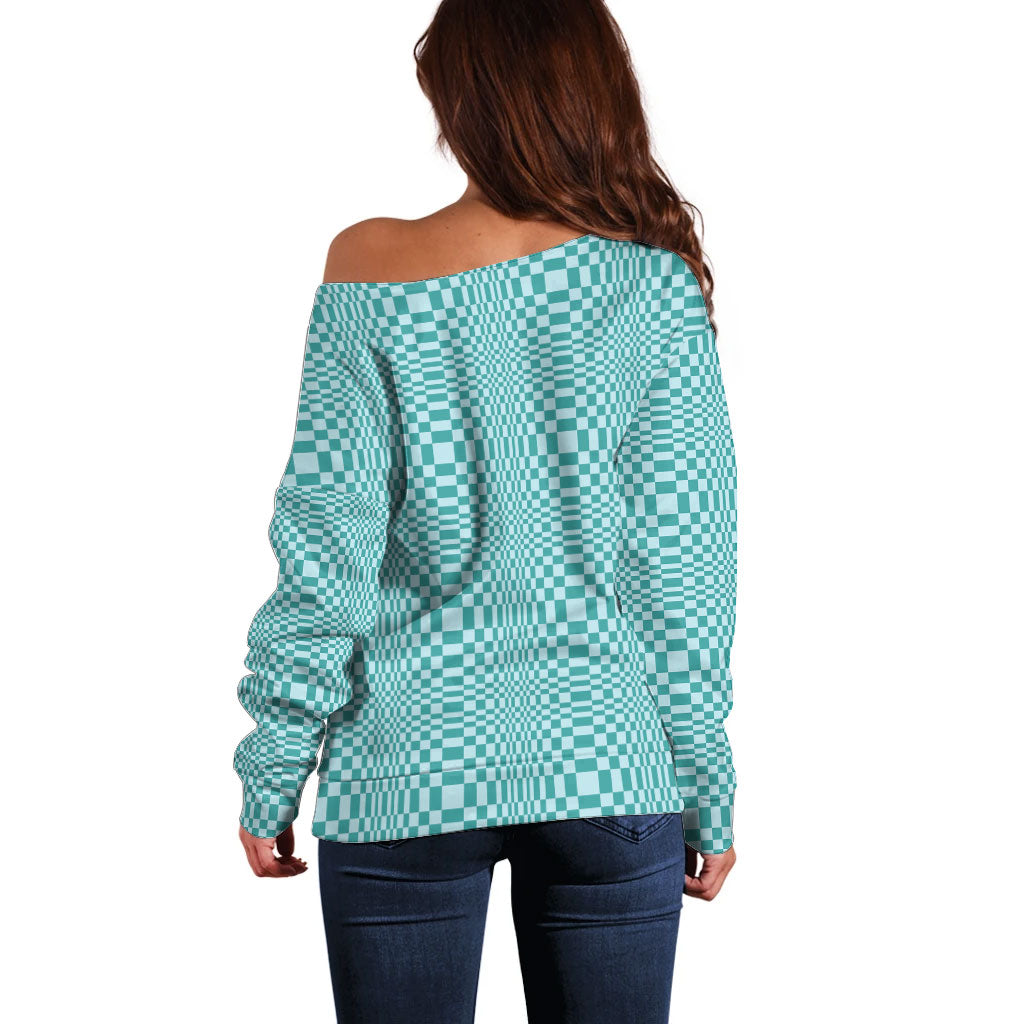 Cyan Filipino Binakol Motifs Off Shoulder Sweater Mabuhay Philippines Festival Kusikus Pattern LT14 - Polynesian Pride