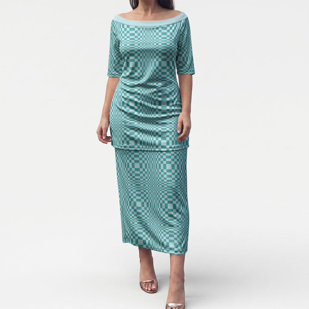 Cyan Filipino Binakol Motifs Puletasi Mabuhay Philippines Festival Kusikus Pattern LT14 Long Dress Cyan - Polynesian Pride