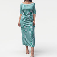 Cyan Filipino Binakol Motifs Puletasi Mabuhay Philippines Festival Kusikus Pattern LT14 Long Dress Cyan - Polynesian Pride
