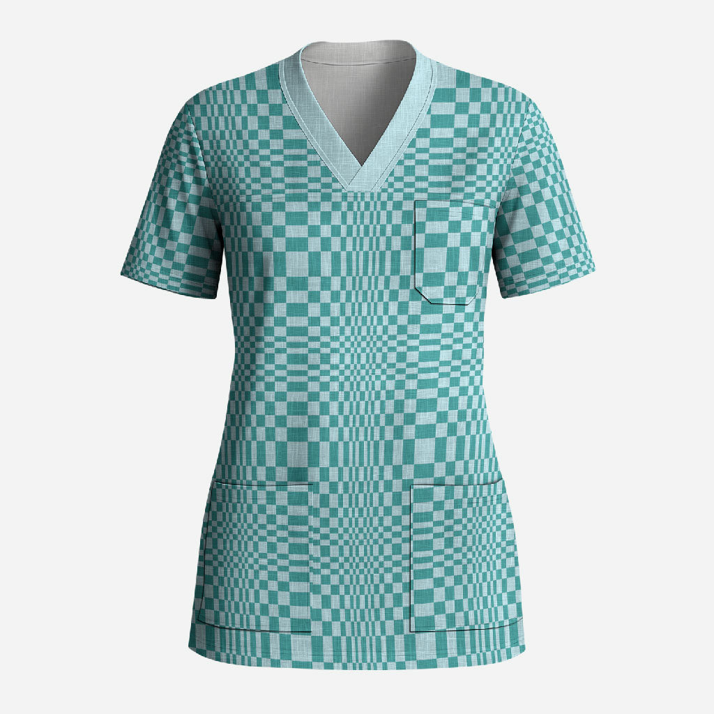 Cyan Filipino Binakol Motifs Scrub Top Mabuhay Philippines Festival Kusikus Pattern LT14 Adult Cyan - Polynesian Pride