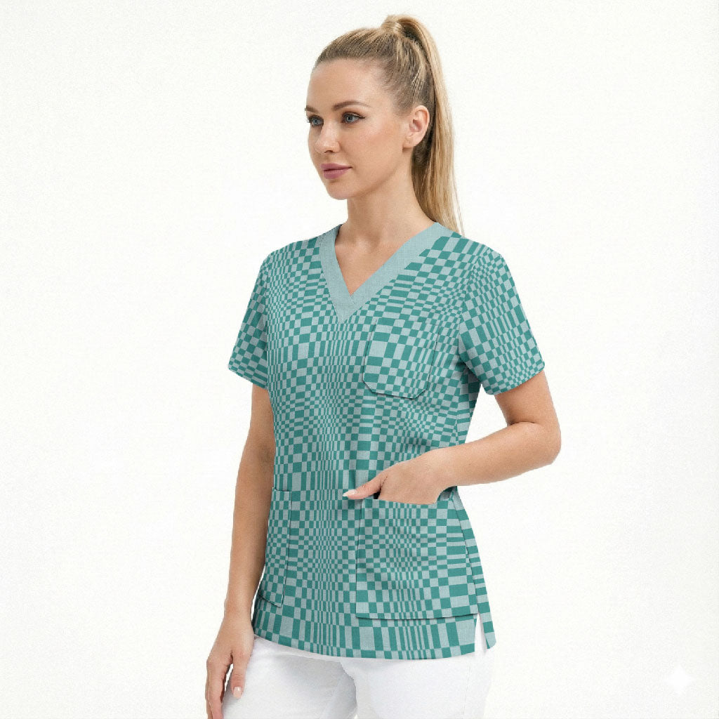 Cyan Filipino Binakol Motifs Scrub Top Mabuhay Philippines Festival Kusikus Pattern LT14 - Polynesian Pride