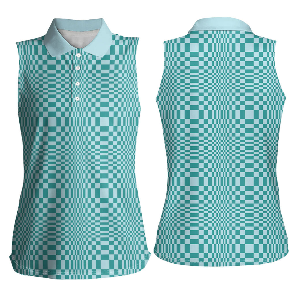 Cyan Filipino Binakol Motifs Women Sleeveless Polo Shirt Mabuhay Philippines Festival Kusikus Pattern LT14 - Polynesian Pride