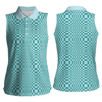 Cyan Filipino Binakol Motifs Women Sleeveless Polo Shirt Mabuhay Philippines Festival Kusikus Pattern LT14 - Polynesian Pride