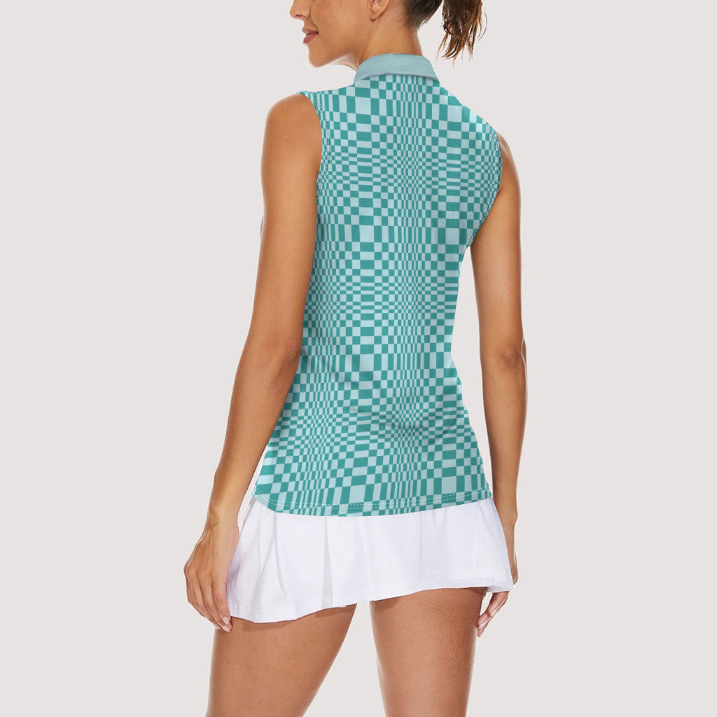 Cyan Filipino Binakol Motifs Women Sleeveless Polo Shirt Mabuhay Philippines Festival Kusikus Pattern LT14 - Polynesian Pride