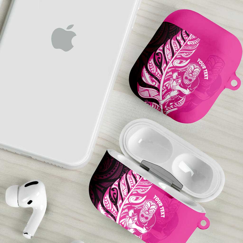 New Zealand Silver Fern Rugby Custom AirPods Case All Black Maori Pattern Pink - Polynesian Pride
