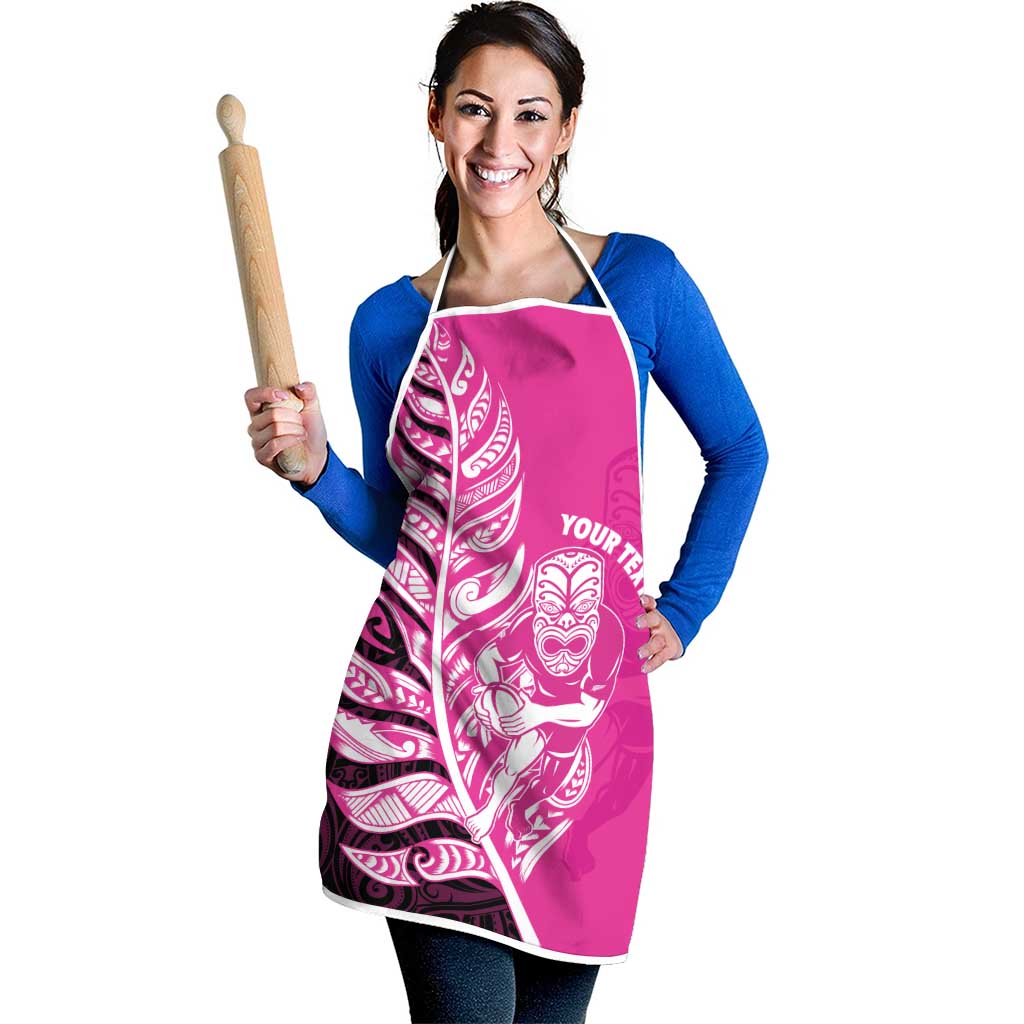 New Zealand Silver Fern Rugby Custom Apron All Black Maori Pattern Pink - Polynesian Pride