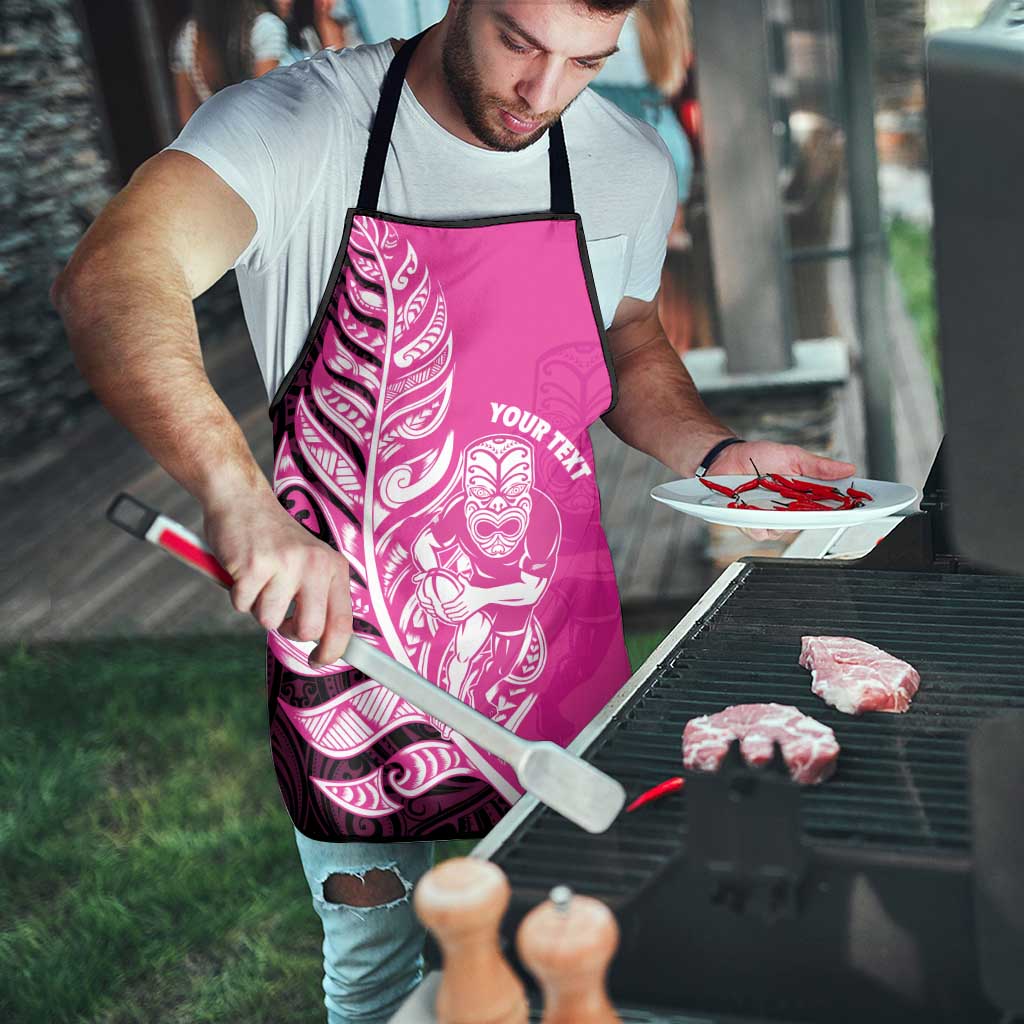 New Zealand Silver Fern Rugby Custom Apron All Black Maori Pattern Pink - Polynesian Pride