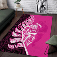 New Zealand Silver Fern Rugby Custom Area Rug All Black Maori Pattern Pink - Polynesian Pride