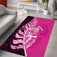 New Zealand Silver Fern Rugby Custom Area Rug All Black Maori Pattern Pink - Polynesian Pride