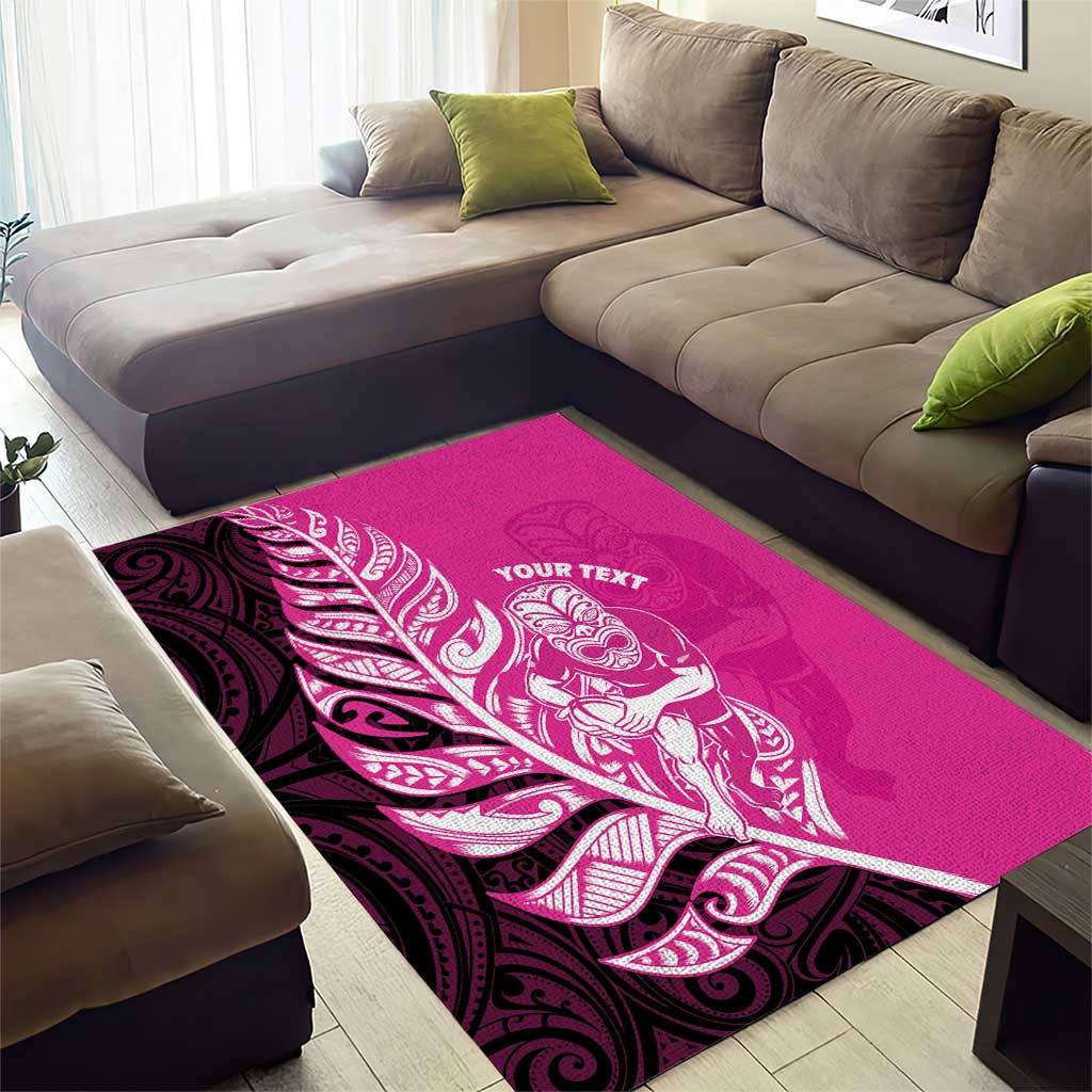 New Zealand Silver Fern Rugby Custom Area Rug All Black Maori Pattern Pink - Polynesian Pride
