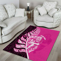 New Zealand Silver Fern Rugby Custom Area Rug All Black Maori Pattern Pink - Polynesian Pride