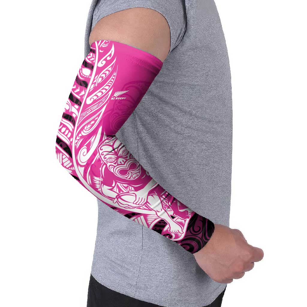 New Zealand Silver Fern Rugby Custom Arm Sleeves All Black Maori Pattern Pink - Polynesian Pride
