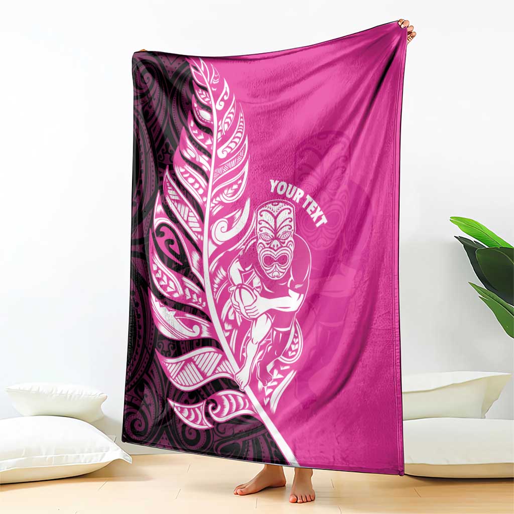 New Zealand Silver Fern Rugby Custom Blanket All Black Maori Pattern Pink - Polynesian Pride