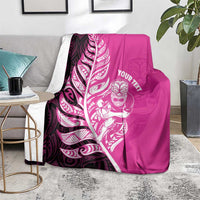 New Zealand Silver Fern Rugby Custom Blanket All Black Maori Pattern Pink - Polynesian Pride