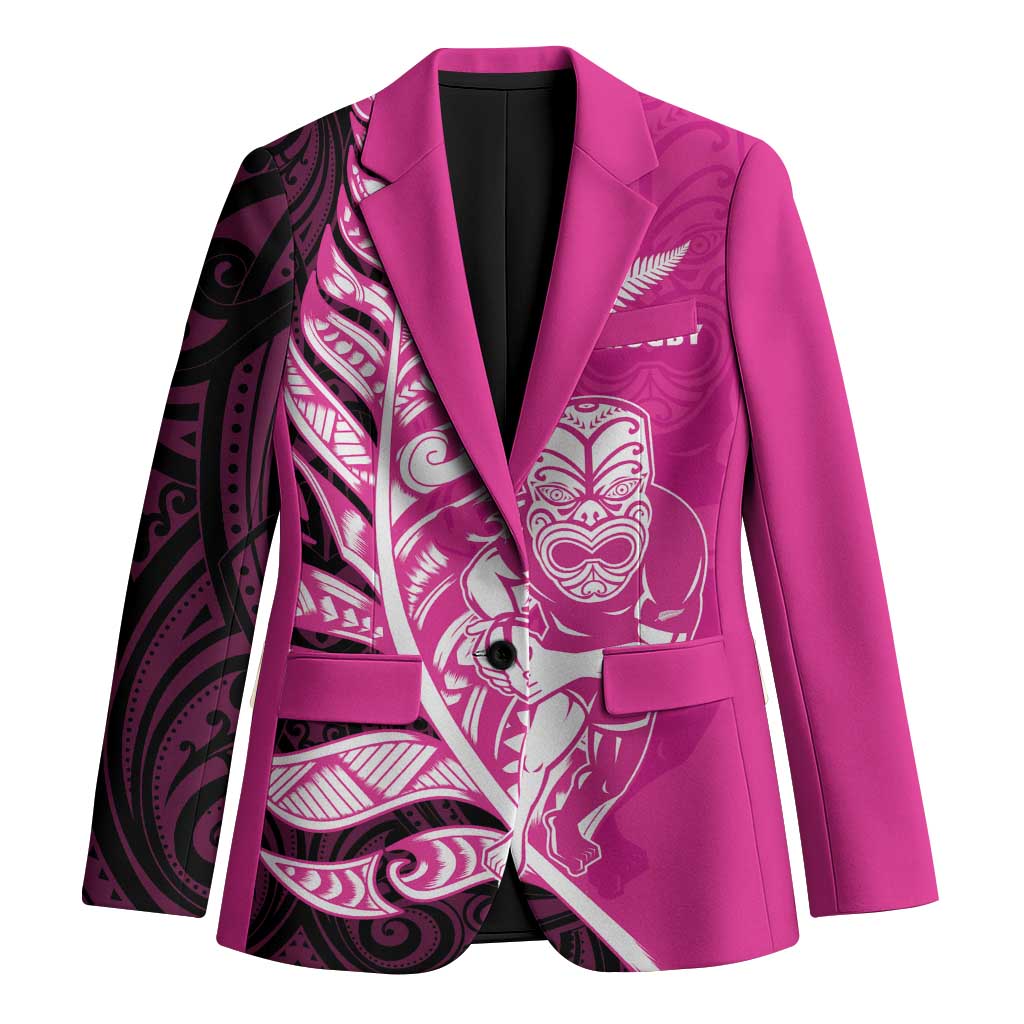 New Zealand Silver Fern Rugby Custom Blazer All Black Maori Pattern Pink - Polynesian Pride